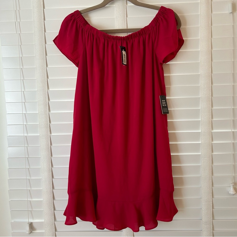 Express Dress Mini Red Pink Drop Waist Ruffle NWT Small